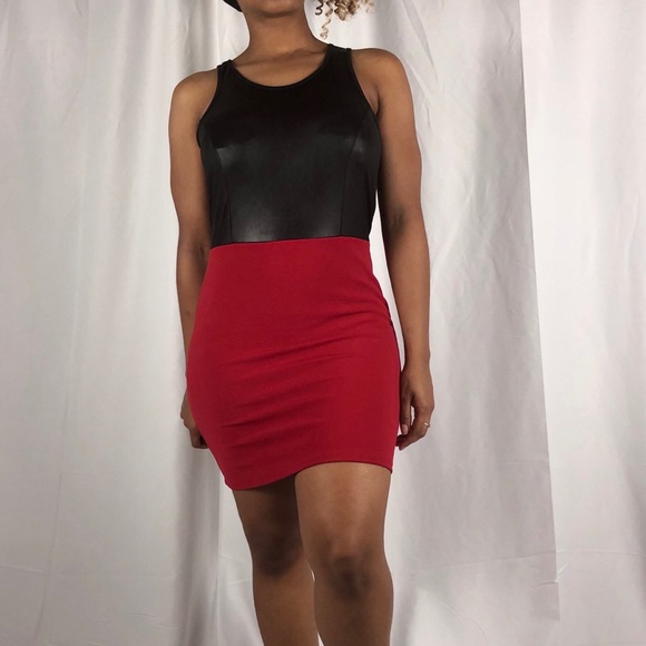 Color block faux leather dress. - Picture 2 of 5